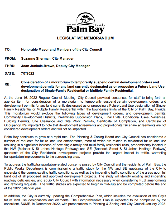 Palm Bay Legislative meeting image side one